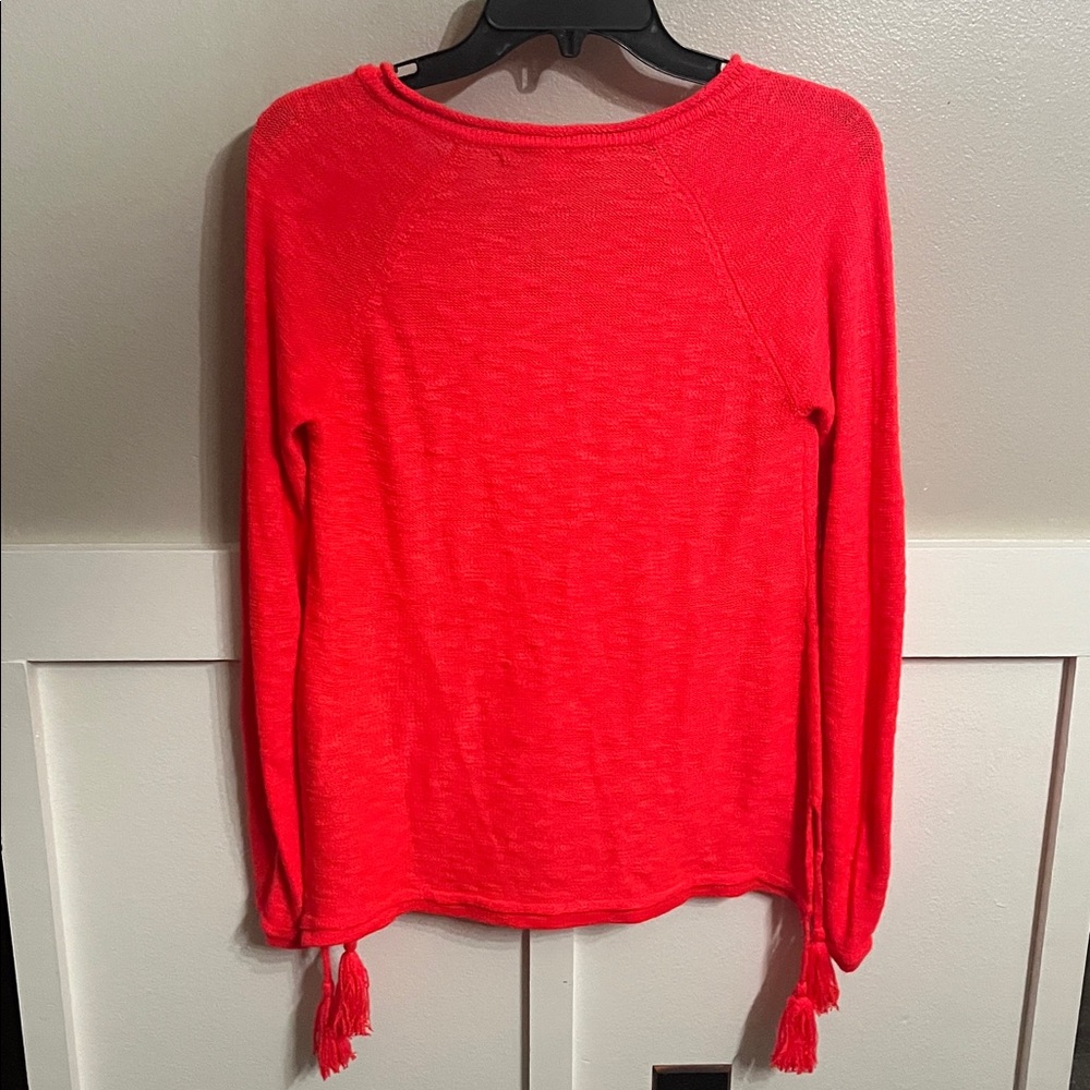 Lilly Pulitzer Jody V-neck sweater in spicy coral color with tassels Sz XS - Picture 4 of 4